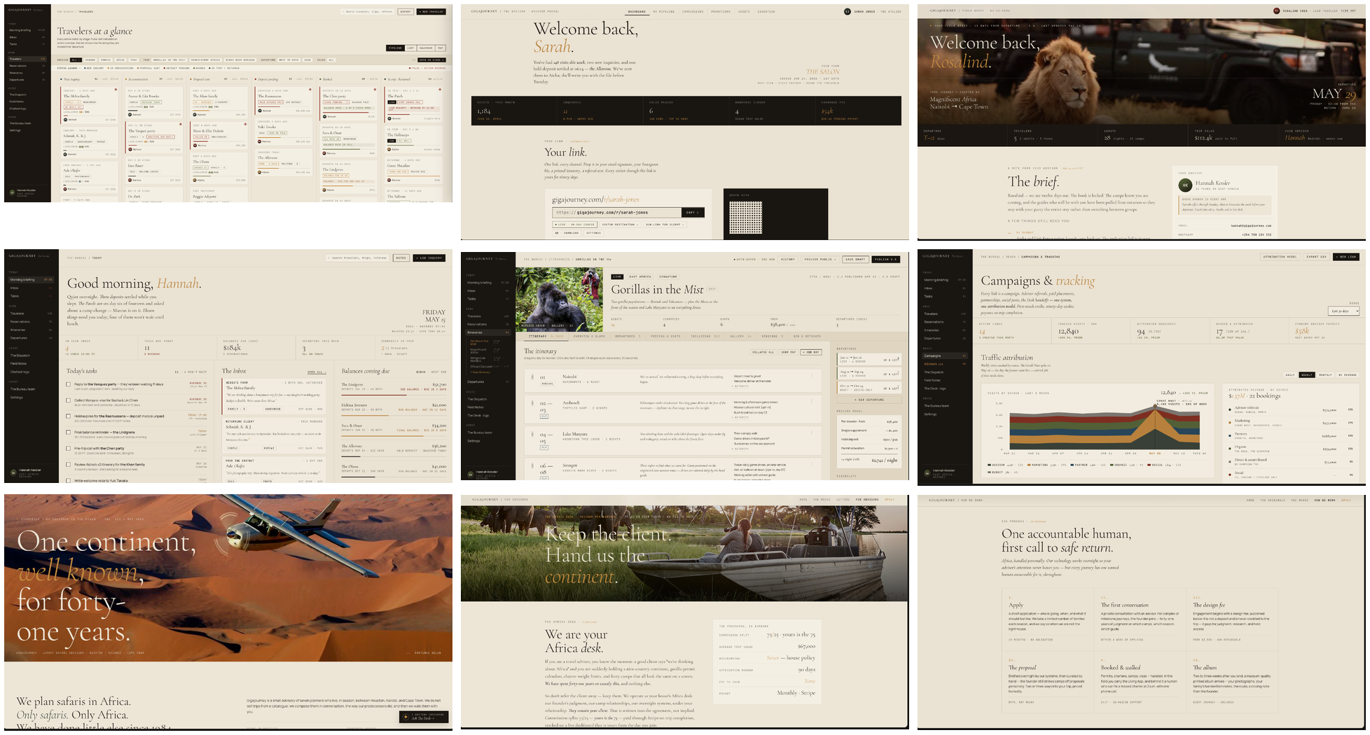 Gigajourney platform interfaces